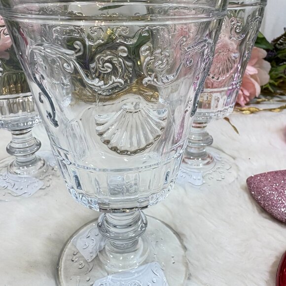 La Rochere Versailles Set of 4 Clear Water Goblet Glasses Shells Scrolls France - Picture 5 of 6